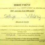 Hirdetmény Sellyén: a 2007. március 4-től megszűnik a vasúti személyszállítás a Sellye-Villány vonalon
