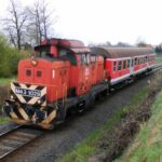 Nagyatád: ritka látvány: M43 1029 és egy halberstadti személykocsi alkotja a személyvonatot (készítette: Gálovics Márk, 2008.04.03.)
