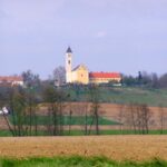 A segesdi templom és ferences kolostor Felsőbogátpuszta környékéről nézve (készítette: Dávidházi Tibor)