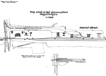 Az államvasúti területből 760 m2-t elfoglaló iparvasút MÁV-állomáshoz közeli szakaszának helyszínrajza