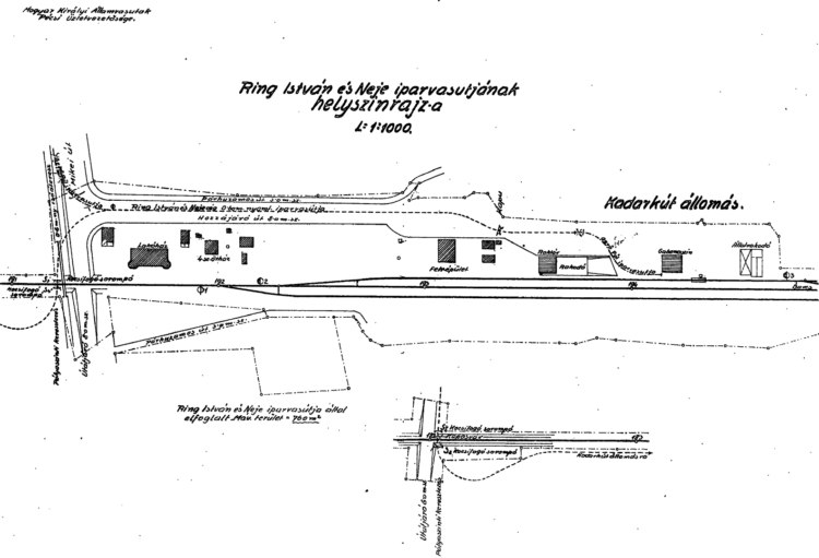 Az államvasúti területből 760 m2-t elfoglaló iparvasút MÁV-állomáshoz közeli szakaszának helyszínrajza