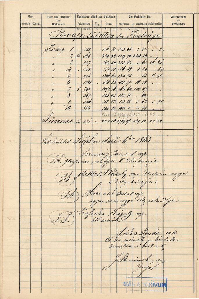 Formanyomtatvány a kisajátítások megváltásáról 2. 1863.05.06. MÁV Archívum